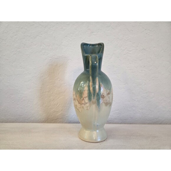 Vintage Pottery Pitcher Aqua Green and Tan Glazed - Picture 4 of 9